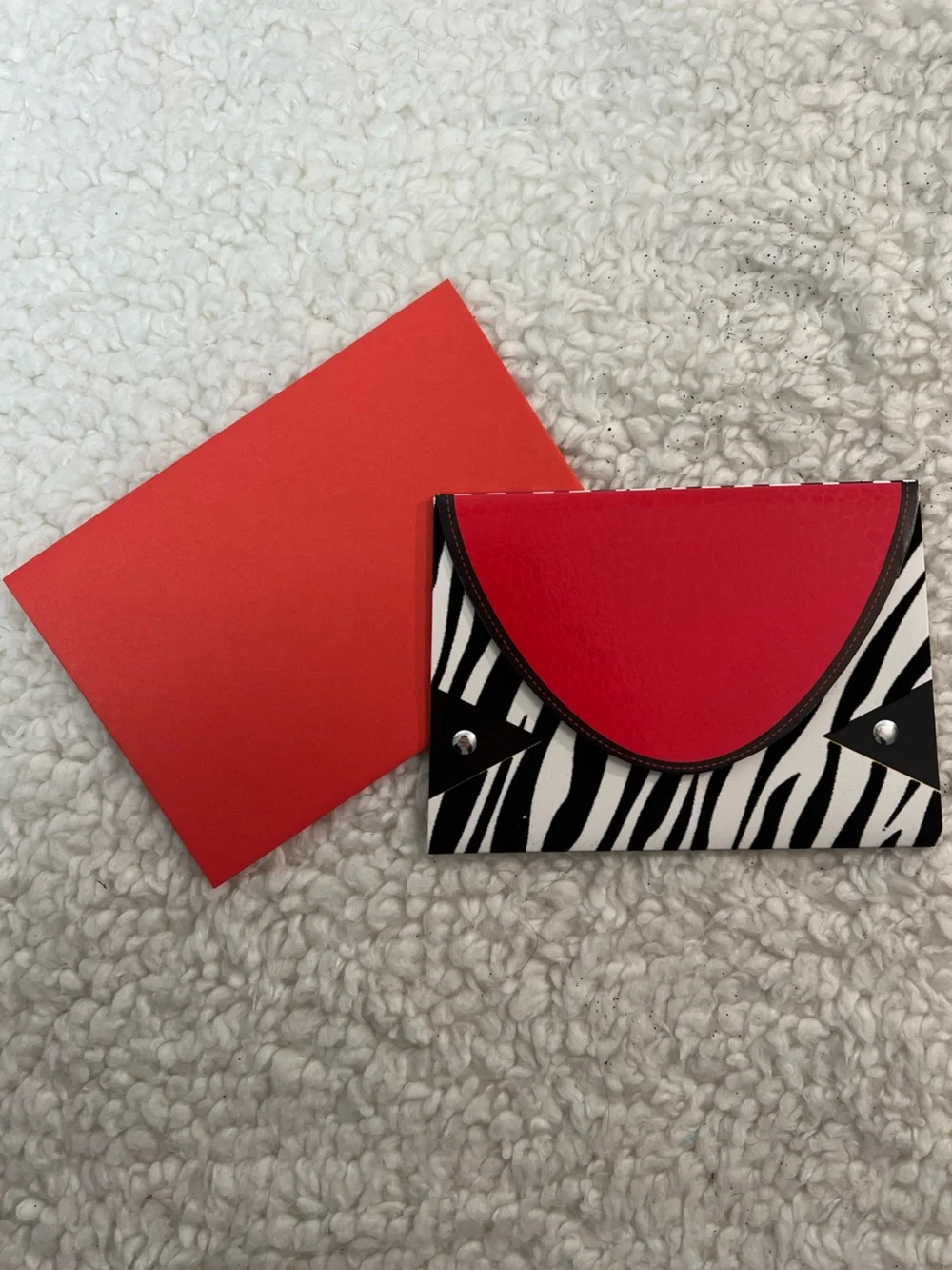 Lolita Red & Black Zebra Flocked Blank Tri-Fold Mini Purse Shaped Notecard Set